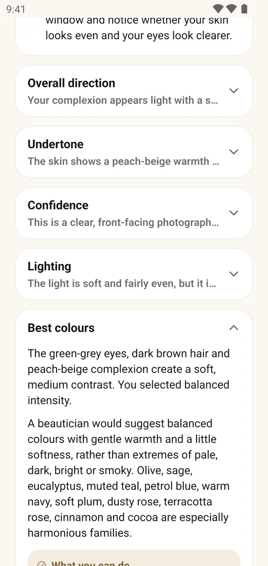 A VIPAD Personal Color Analysis report with best colors