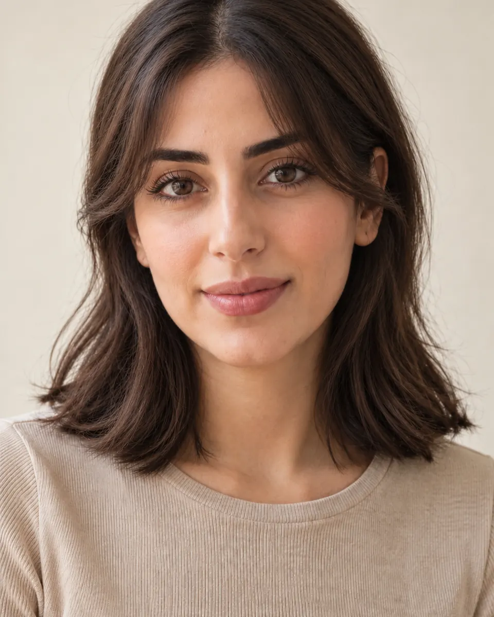 A woman with soft curtain bangs