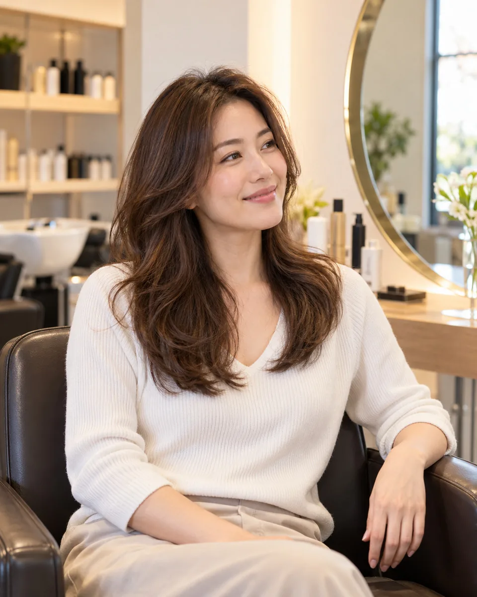 A woman smiling in a bright beauty salon chair