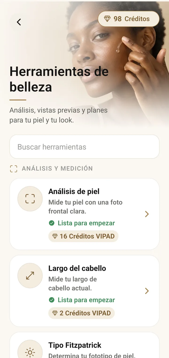 La lista de Herramientas de belleza en VIPAD