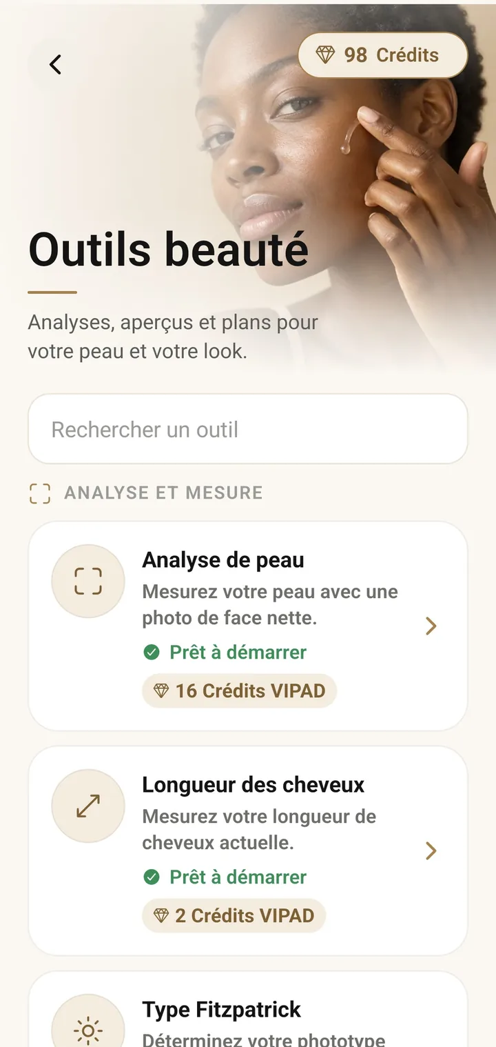 La liste des Outils beauté dans VIPAD