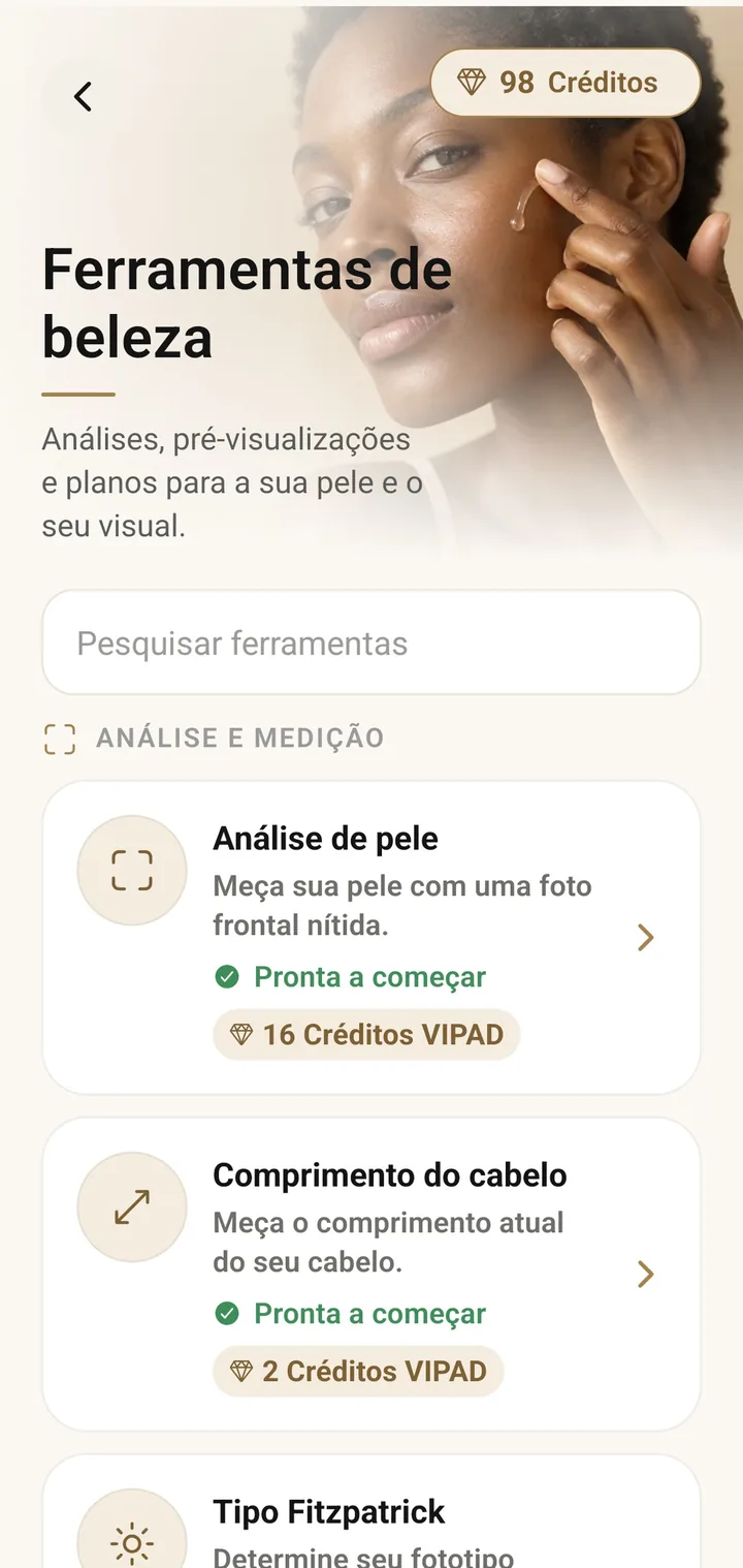 A lista de Ferramentas de beleza no VIPAD